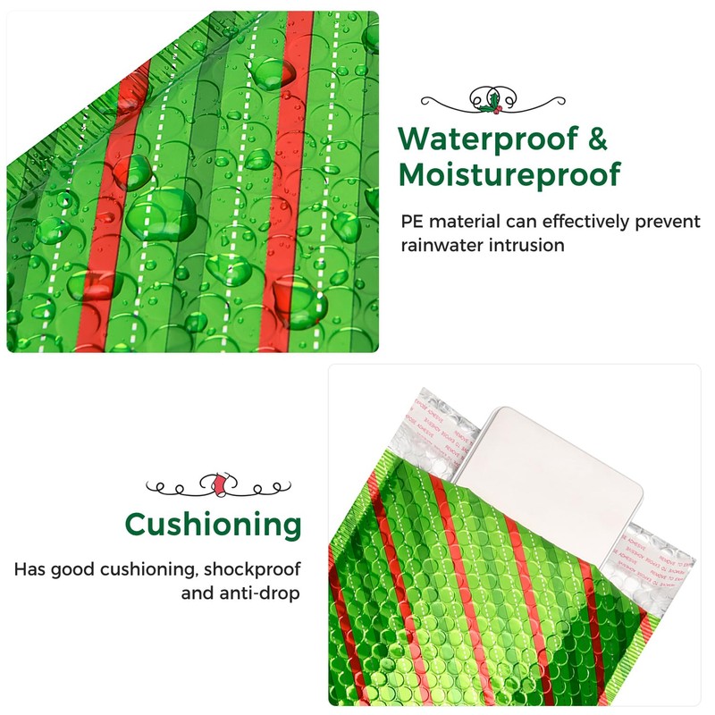 25 Pack Christmas 7x10 inch Poly Bubble Mailers Padded Envelopes