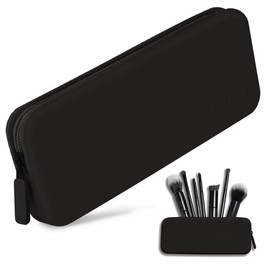 MAKUP Silicone Makeup Bag, Makeup Brush Holder with Zipper for Organizing Cosmetics, Makeup Brushes, Tools and Pencils, Washable Makeup Brush Holder Pouch for Travel (Black Out)