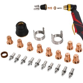 24 PCS Tip Electrode Kit, Plasma Cutter Consumables Electrode Nozzle Kit Compatible with IPT40 CUT55 CUT65, Includes Red Copper Nozzles, Electrodes, Brackets, Cover