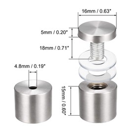 TA-VIGOR 5/8 Dia x 1"(16x24mm) Acrylic Standoff Screws, Stainless Steel Wall Mount Fixings for Glass Signs and Displays, Standoff Hardware with Rubber Spacers 4 Pack
