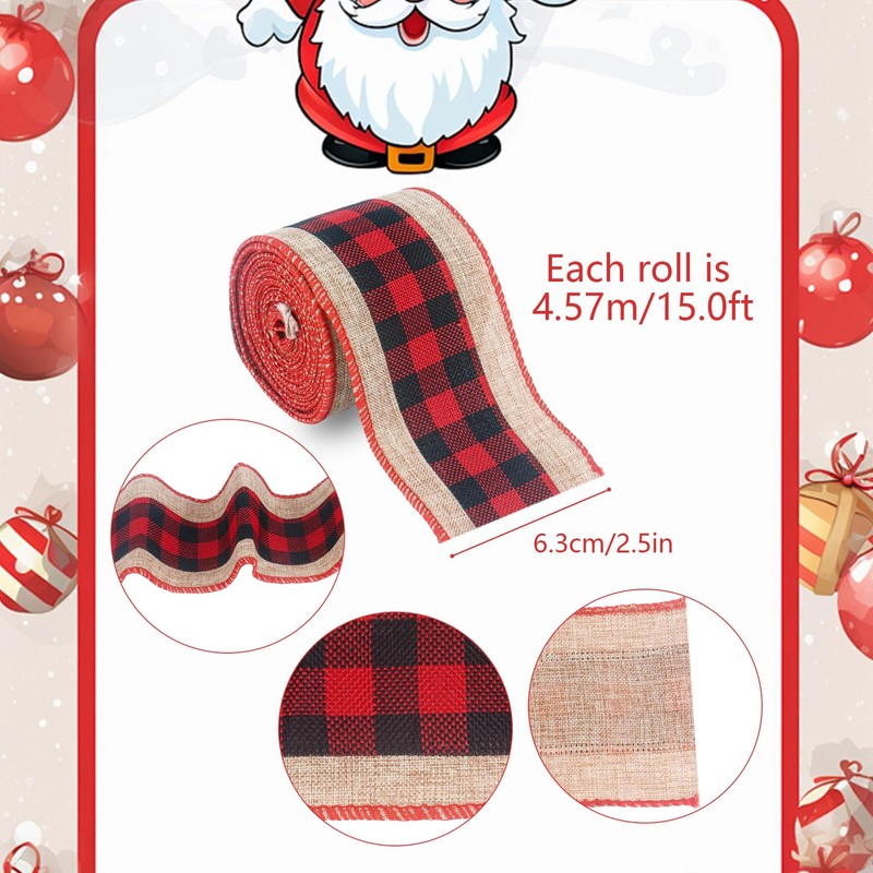 Buffalo Plaid Ribbon, 4 Rolls 20 Yards 2.5 Inch Wide