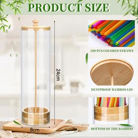 Acrylic Straw Holder Dispenser for Counter, Drinking Straw Dispenser with Bamboo Lid for Standard Straws, Straw Organizer for Kitchen, Kitchen Countertop Storage Container, for Acrylic Pen Holder