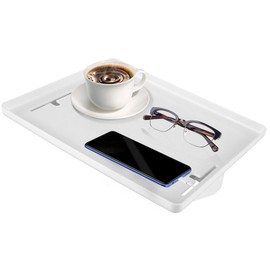 Sutowe Bedside Shelf for Bed, Detachable Bed Shelf Clip On Nightstand Tray College Dorm Room Table Caddy with Cord Holder for Top Bunk Organizer Bedroom Nightstand 32x23.3x5.3cm(white)