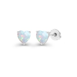 925 Sterling Silver 5mm Heart Shape Created Opal October Birthstone Screwback Stud Earrings