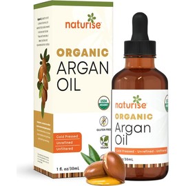 Naturise Organic Argan Oil Cold Pressed from Morocco - Hair and Skin Care - 100% Pure Moroccan Oil (1 FL. OZ.) - Comfort, Haircare - Volume: 4 Oz