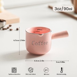 INSETLAN Pink Ceramic Espresso Measuring Cups, Set of 2, 90 ml Espresso Cups with Handle, Durable Heat Resistant Ceramic, Double Thousand Espresso Measuring Cups for Coffee, Milk, Juice, Liquid