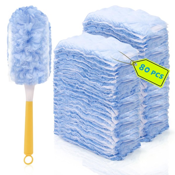 80PCS Dusters Refills, 360°Duster Refill with Handle, Disposable Dusters for