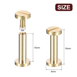 sourcing map 30Pack Brass Chicago Screws, 15x8mm Flat Head Screw Back Binding Post Nail Stud Rivets Fastener for DIY Leather Craft Belt Strap