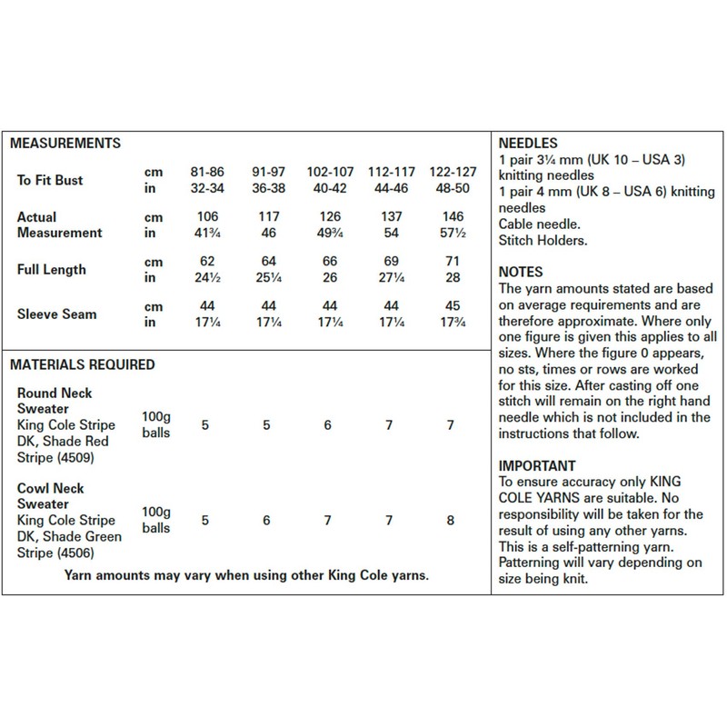 King Cole 5597 Knitting Pattern Womens Easy Cable Sweaters in