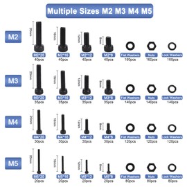 2000Pcs Metric Nuts and Bolt Assortment Kit Assorted Metric Bolts M2 M3 M4 M5 Hex Socket Head 12.9 Alloy Steel Bolts Nuts Washers with Hex Wrenches Hardware Set for 3D Printer Furniture Industrial