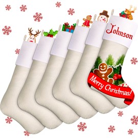 Tatuo Sublimation Christmas Burlap Stockings Christmas Stockings Fireplace Hanging Stockings for Decoration Fireplace Hanging Ornaments Holiday Decorations (Simple Style,6 Pieces)