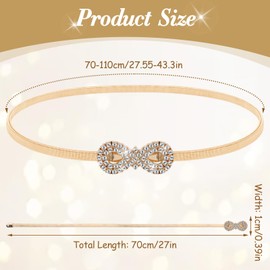 Meyeyaia Gold Women Belts for Dresses, Gold Waist Belt,Fancy Metal Stretch Elastic Skinny Thin Belt for Dresses Formal Jeans Shirt