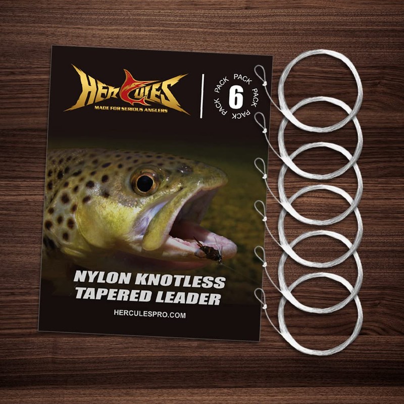 HERCULES Pre-Tied Loop Fly Fishing Leader 6 Pack with Tapered