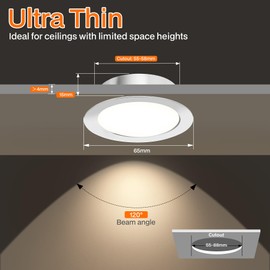 URing Set of 3 LED Recessed Spotlights 12 V Dimmable 55-58 mm 3 W Ultra Flat LED Spotlights 12 V 3000 K 4000 K 6000 K Ceiling Spotlights Kitchen Furniture Recessed Spotlights 12 V with 2 m Cable