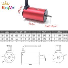 KingVal Replacement 3665 2300KV Waterproof Brushless Motor Shaft 5mm Compatible with RC Car 1/10