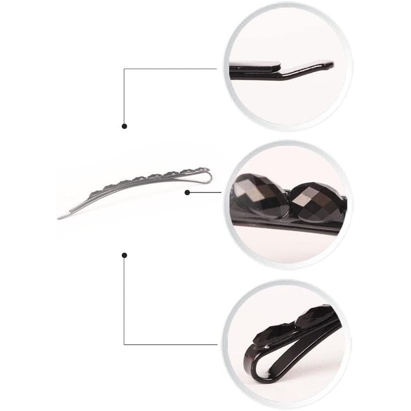 4Pcs Black Rhinestone Barrettes, Shiny Hair Pin, Crystal Diamond Bobby