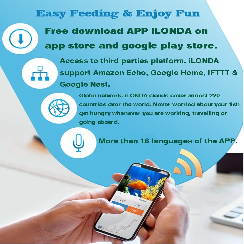 Fish Automatic Feeder Acouto WiFi Wireless Fish Tank Aquarium Fish