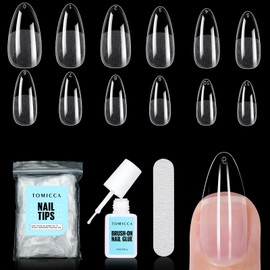 TOMICCA Nail Tips for Gel Nails with Nail Glue Set, 240 Pieces Artificial Almond Medium Nail Tips & 7 g Glue Set, Professional Salon Quality, 12 Sizes