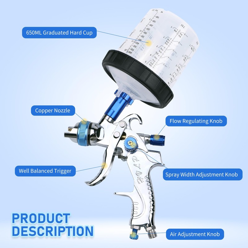 Zeinlenx HVLP Spray Gun with 10Pcs 600ML Disposable Paint Cups,