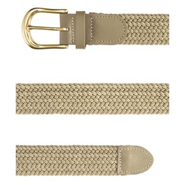 Streeze Ladies Stretch Belts - 5 Sizes Elasticated Woven Braided Fabric. 1 inch Wide with Gold Buckle (X Small, Beige)