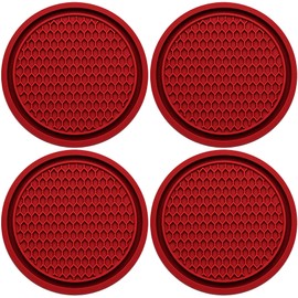 MEAJOO 4PCS Car Cup Holder Coaster, Universal Auto Non-Slip Cup Holder Coaster, 2.75In Universal Non-Slip Recessed Car Interior Accessories (Red)
