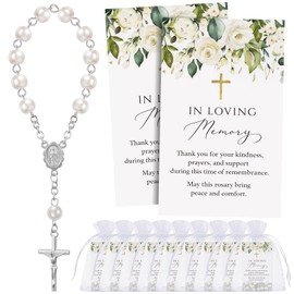 Quelay 50 Sets Funeral Favors for Guests, Celebration Favors Mini Rosary Organza Bags Loving Memory Cards for Memorial Party Supplies Funeral Guest Return Gifts