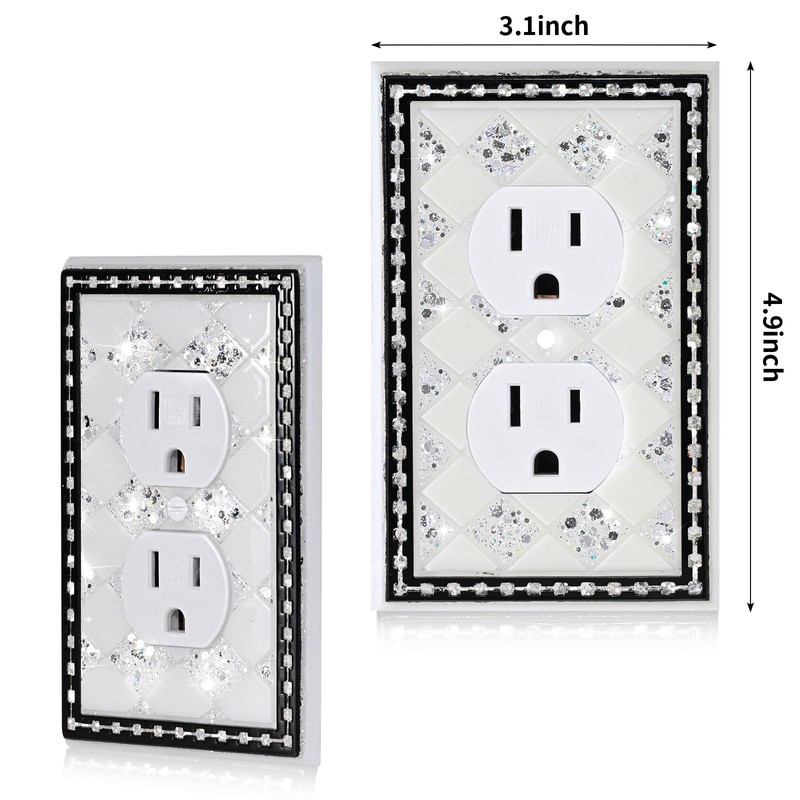 YNQIZKI Bling Outlet Covers Wall Plate Silver Sparkle Receptacle Cover,Single