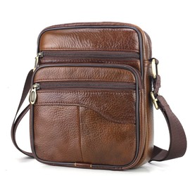 BAGZY Shoulder Bag Men Gifts for Men Leather Crossbody Casual Sling Document Bag for Men Travel Bag Handbag Business Messenger Backpack (Brown)