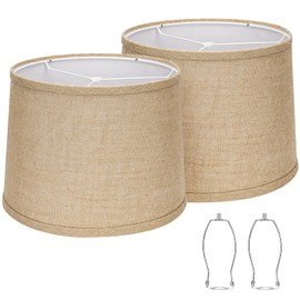 Lampshades Set of 2, Fabric Burlap Lampshades 11.6" Top x 12.6" Bottom x 9.8" High, Brown Drum Lampshades for Table Lamps, Floor Lamps (Spider Fitter), Natural Linen Hand Crafted, Assembly Required