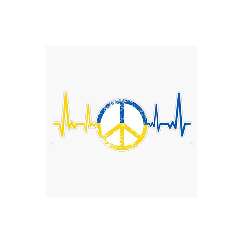 ECG Heartbeat Ukraine Peace Design Bumper Sticker Vinyl Decal 5"