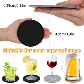 Oruola Drink Coasters Set of 4, Silicone Round Coasters for Drinks, Durable and Non-Slip Rubber Coaster for Indoor and Outdoor Use, Coffee Table Coaster, Heat Resistant and Easy to Clean(Grey & Black)