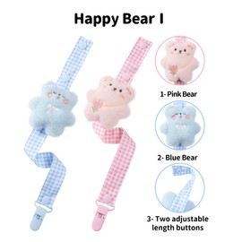 CutiePlusU Paci Dummy Clips for Adults, Pack of 4, Paci Lanyard Holder Clips for Boys and Girls, Universal Fit for All Dummies - Cute Bear