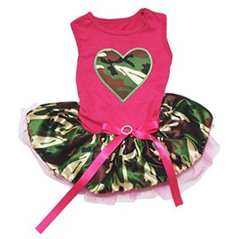 Petitebella Vestido de camuflaje para perro (rosa intenso/camuflaje, mediano)