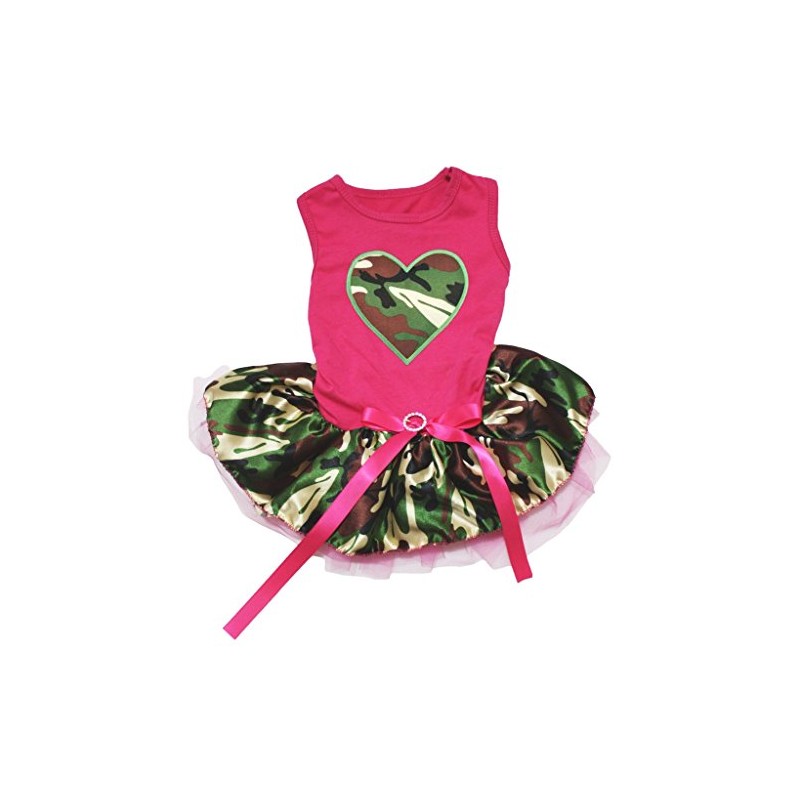 Petitebella Vestido de camuflaje para perro (rosa intenso/camuflaje, mediano)