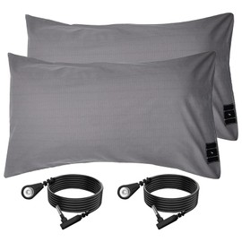 2 Pack Grounding Pillowcase with Organic Cotton Silver Fiber, Conductive Grounding Pillow Case for Better Sleep, Gray, 20x30 inch