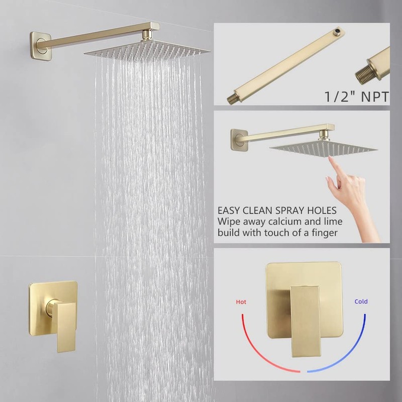 Heable Brushed Gold Shower Faucet Set, Single Function Shower Trim