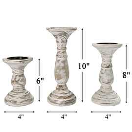Yorkmills Pillar Candle Holder Set of 3, Farmhouse Decor Living Room Tall Candle Holders for Pillar Candles, Wood Candle Holders for Table Centerpieces White Home Decor Kitchen Dining Room Table Decor