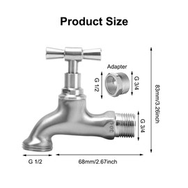 Edelstahl Auslaufhahn 1/2 zoll Anschluss mit 3/4 zoll Adapter Garten Wasserhahn Aussen Frostfreier Wasserhahn für Innen und Außenbereich Balkon