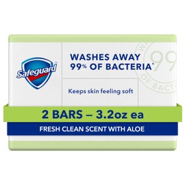 Safeguard Micellar Deep Cleansing Bath Bar Soap, Washes Away 99 Percent of Bacteria, Leaves Skin Soft, Fresh Clean Scent with Aloe, 3.2 oz (2 Count)