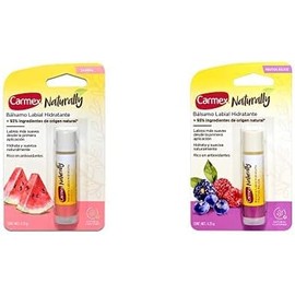 Carmex 2 Pack Bálsamo Labial Naturally Sandía 4.25 gr + Naturally Frutos Rojo 4.25 gr - Labios más suaves desde la primera aplicación