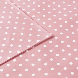 Oakestry Pink Queen Size Polka Dot Sheets for Girls Fit up to 14" Mattress 100% Cotton All Season Soft Breathable Bedding Sheets & Pillowcases Set, Pink