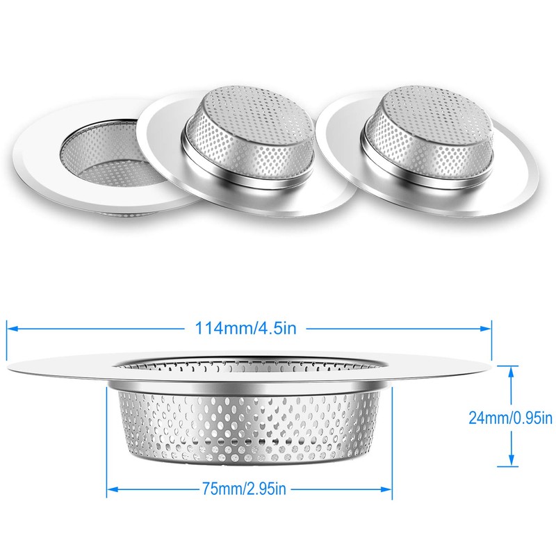 Helect 3-Pack Kitchen Sink Strainer Stainless Steel Drain Filter Strainer