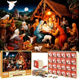 Jigsaw Puzzle Advent Calendar 2024 Nativity, 1008 Pieces Puzzle 24 Days Christmas Countdown Calendar for Kids and Adults, The Birth of Jesus, Family Game Puzzle, Christmas Gift Idea 27.5inx19.7in