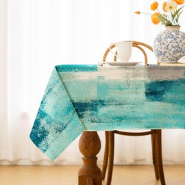 Tablecloth 100 x 140 cm Turquoise Modern Middle Runner Art Painting Tablecloths Short Linen Table Decoration Washable Decoration Aesthetic Tablecloth for Autumn Party Weddings Holidays Birthday
