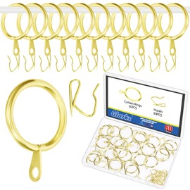 Glarks 30 Sets 25mm/1inch Golden Metal Drapery Curtain Hanging Rings Set, Includes 30pcs Curtain Rings and 30pcs Drapery Pin Hooks, Drape Sliding Eyelet Rings for Sliding Window Bathroom Door