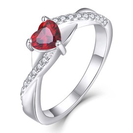 YL Engagement Ring Heart 925 Sterling Silver 12 Birthstone Cubic Zirconia Cross Infinity Solitaire Wedding Ring for Brides, Women, Ruby