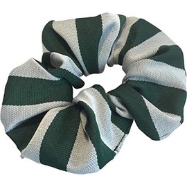Girls School Stripe Elastic Hair Scrunchies (Bottle Green & White)