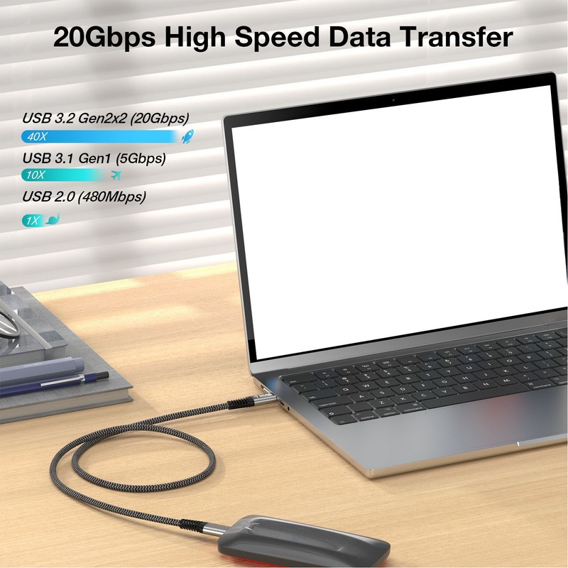 USB C to USB C Power Cord 20Gbps Data Transfer