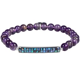 KYEYGWO Clover Crystal Bracelet for Men and Women, 6 mm Stretch Bead Bracelet, Lucky Charm Stone Bracelets, Abalone Shell Jewellery for Reiki, Healing, Yoga, Meditation, amethyst abalone shell,