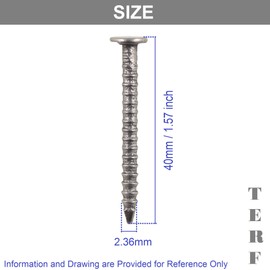 TERF® 40mm X 2.36mm Bright Annular Ringshank Nails 40mm (1.57 inch) X 2.36mm Annular Ringshank Nail For Soft and Hard Timber Wood Joinery Construction Furniture Craft Decking Fence - Pack of 100